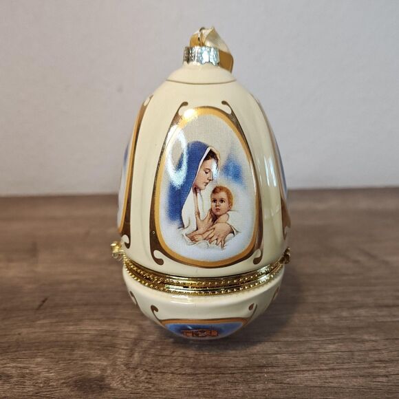 Mr. Christmas Musical Egg Ornament Hinged Trinket Box Madonna Nativity w/Box - Picture 5 of 14